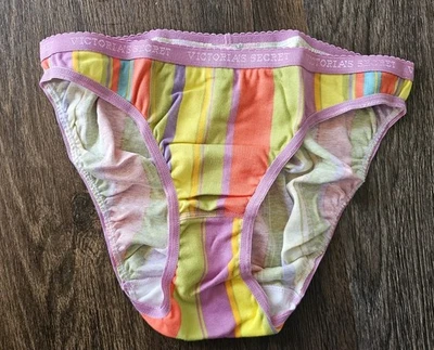 Victoria Secret Large Purple Orange Striped Signature Bikini Panties 2005 - Image 1 of 4
