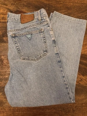 Vintage 90s Guess Blue Denim Jeans Made In USA Size 38 Light Wash Straight Leg - Image 1 of 4