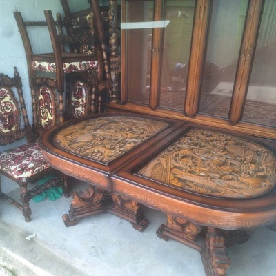 Chinese Style Dining Room Suite, table with 8 chairs, and cabinets  - Image 1 of 4