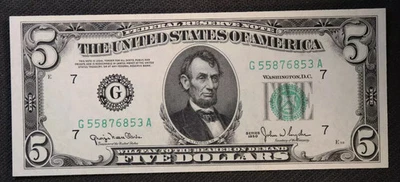 Gem UNC Series 1950 $5 Chicago district Federal Reserve Note * - Image 1 of 3