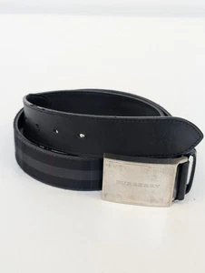 Cinturón con hebilla de cuero PVC a cuadros negro Burberry 85/34 - cintura 29"" - 31"" - Imagen 1 de 11