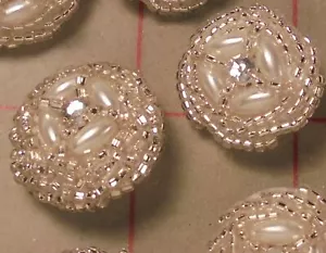 12 Vintage Hand Beaded Bridal Button Rhinestone Center 4Oval & Seed Beads Silver - Picture 1 of 6