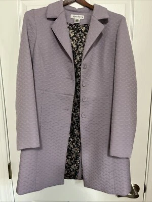 Nine West Women Lavender Long Coat Sz M. Floral Inside - Image 1 of 4