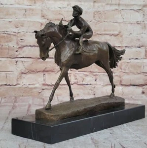 Handmade Bronze Sports Art Sculpture Jockey Horse Racing Kentucky Derby Art NR - Picture 1 of 10