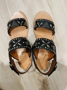 Authentic VALENTINO black suede STUDDED FLAT Sandals Shoes size 35.5 /US 5.5 - Picture 1 of 7