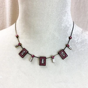 PARK LANE Pink and Crystal rhinestones necklace STUNNING square stones signed - Picture 1 of 7