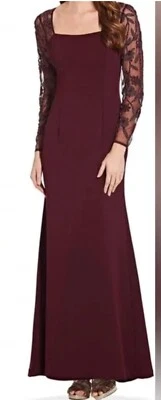 ADRIANNA PAPELL Burgundy Beaded Embellished Long Sleeve Gown SZ 8 NWT MSRP$279 - Image 1 of 4