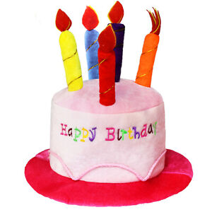 Blue Plush Happy Birthday Cake Hat - Unisex Adult Size Fancy Dress Party Hats