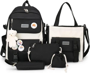 AONUOWE 5Pcs Aesthetic Backpack Set for School Teens Girls Daypack Cute Trendy L - Picture 1 of 12