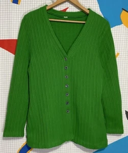 Vintage 50s Wool Cardigan Sweater Green Medium 60s Indie Mod Gogo Preppy Grunge - Picture 1 of 7