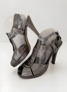 RUSSELL & BROMLEY Women Leather Shoes Heels Sz 40.5 (10) Pewter Buckle Strap - Picture 1 of 10