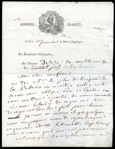 Lettre Autographe Signée de l'ABBE GREGOIRE - 1802, Batavie, Desèze - Picture 1 of 2