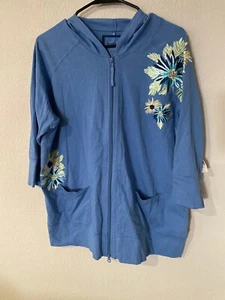 New Women’s Avenue Embroidered Sweatshirt Blue Full Zip Hoodie Plus Size 18/20 - Picture 1 of 5