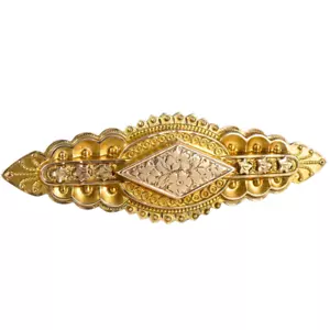 Antiguo broche de barra estilizado renacimiento etrusco de oro de 9 quilates de la era victoriana, con sello - Imagen 1 de 7