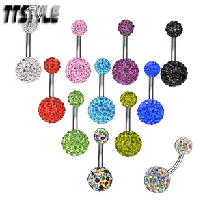 TTstyle Swarovski Crystal Double Ball Belly Button Ring Choose Size Colour - Picture 1 of 12
