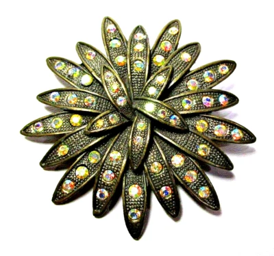 Broche prendedor flor pétalo tres capas cristal AB tono bronce vintage - (#1995) Foto 1 de 4