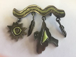 VINTAGE CHARMANTE Silver-Tone SUN, BIRD, FEATHERS, WAVES BROOCH PIN - Picture 1 of 2