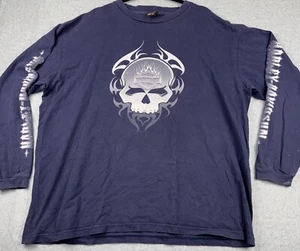 Harley Davidson Skull Graphic Long Sleeve Shirt 3XL Blue House of Thunder WI USA - Picture 1 of 16
