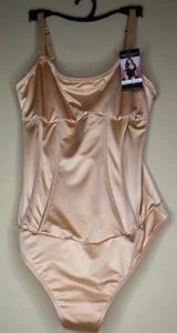 Intimates by Sofia Vergara Satin Sculpting Corset Thong Bodysuit Medium Almond - Picture 1 of 4