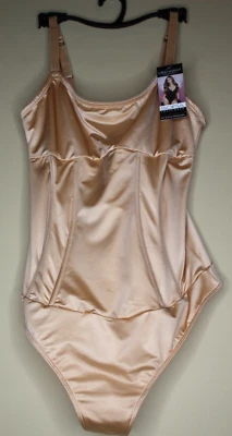 Intimates by Sofia Vergara Satin Sculpting Corset Thong Bodysuit Medium Almond - Image 1 of 4