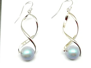 Wirbel Ohrhänger aus 10mm Swarovski verträumte blaue Perle Perlen 925 Haken - Bild 1 von 5