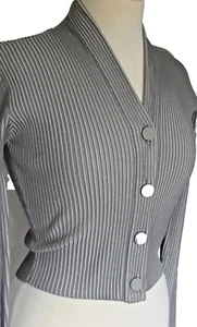 Emporio Armani Vertical Knit Cropped Cardigan Sweater Jacket Grey USA Size Small - Picture 1 of 7