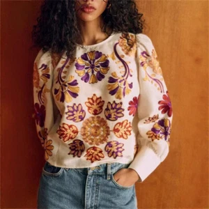 camicia donna sezane ricamata girocollo manica a sbuffo - Foto 1 di 19