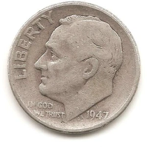1947 P Roosevelt Dime - VG (90% silver) - Picture 1 of 2