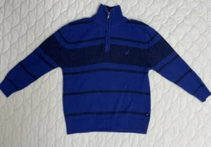 Nautica Boys Blue Striped Pullover Zip Neck Cotton Sweater - Size S 8 B19 - Picture 1 of 5