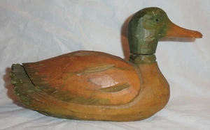 Señuelo de pato mallarde de colección antiguo de 10,5"" tallado a mano arte popular cabeza giratoria - Imagen 1 de 12