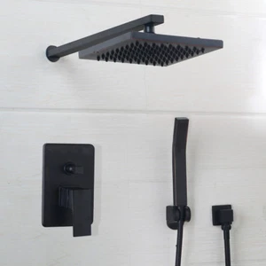 Juego de grifo de ducha de lluvia negro de montaje en techo/pared cuadrado de 8"" para ducha de mano - Imagen 1 de 9