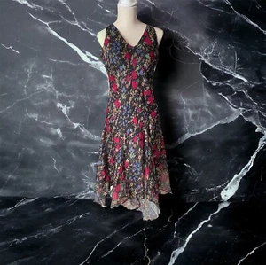 Ralph Lauren 90s Does 30s Damen schwarz Blumen Chiffon fließend Maxikleid Gr. 2P - Bild 1 von 12