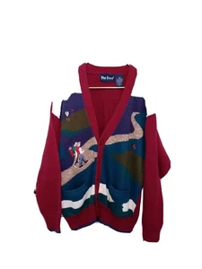 Vintage Unique Men's Par Four Size Large Red Golf Theme Cardigan - Picture 1 of 7