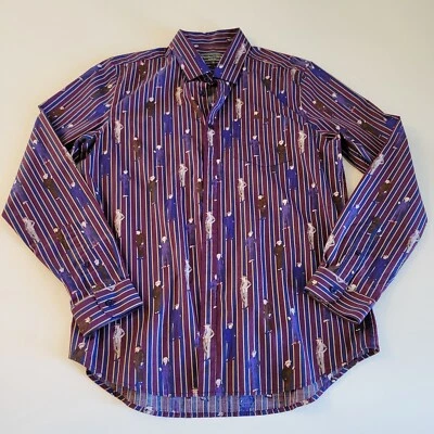 Camisa social paisley e cinza marrom listras azul marinho masculina de negócios Dapper L 17 - Imagem 1 de 4