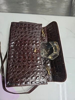 Bolsa tiracolo de couro padrão jacaré CEM vintage Cook&Love 10,5x6,5x2,5" - Imagem 1 de 4