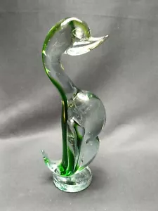 Vtg Tall Mid-Century Murano Art Glass Duck Figurine Goose Green Clear VGC - Picture 1 of 16