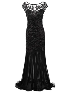 1920S Beaded Sequins Flapper Dresses Sparkly Women Long Party Dress O-Neck Floor - Picture 1 of 24