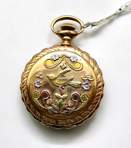 14K WALTHAM Pocket Watch Hunter Case Ornate Swallow 1887, 7J, Runs - Picture 1 of 8