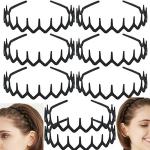 8 PCS Matte Black Non Slip Plastic Headbands Comb Teeth Hair Bands Fashion - Picture 1 of 7