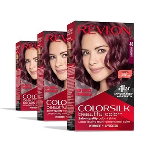 (3 PACK) REVLON Colorsilk Red Hair Dye 100% Gray Coverage - Color: 48 Burgundy - Picture 1 of 7