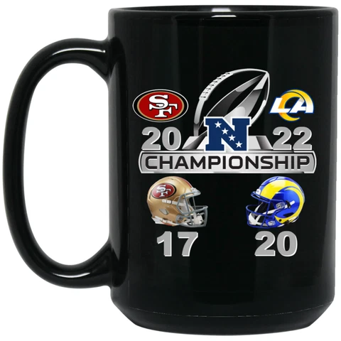 2022 Final Score NFC Champion Los Angeles LA Rams Black 15oz Ceramic Coffee Mug Cover