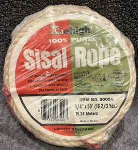 Vintage Lehigh 100% Pure Sisal Rope New in Package No.8005L 1/4” x 50’ - Picture 1 of 4