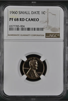 1960 Small Date Lincoln Memorial 1¢ NGC PF 68 RD Cameo - Image 1 of 2
