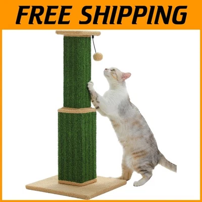 Durable Carpet Cat Scratching Post 32” with Interactive Dangling Ball - Green - Image 1 of 4