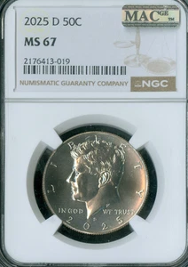 2025 P & D KENNEDY HALF DOLLAR 2 COIN SET NGC MS67 PQ MAC SPOTLESS . - Picture 1 of 4