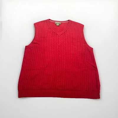 Vintage Eddie Bauer Sweater Vest Mens L Red V Neck Cable Knit Cashmere Blend - Image 1 of 4
