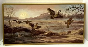 Vintage Alkyd Oil Painting Covey of Quail Flying “Dawn Fly Up” by Kruger 1995 - Picture 1 of 11