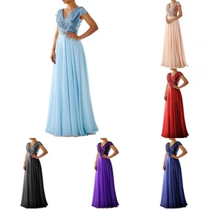 High Quality Women Dress Skirt Chiffon Cocktail Prom V-neck Comfortable - Picture 1 of 16