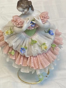 ÄLTESTE VOLKSTEDTER DRESDENER TÄNZERIN FIGUR PORZELLAN + BALLERINA IM SPITZEN - Bild 1 von 9