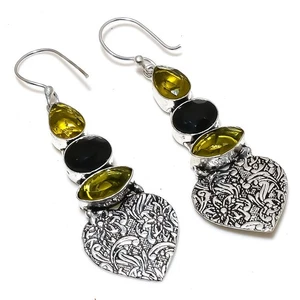 Citrino, espinela piedras preciosas hecho a mano 925 pendiente de joyería de ... - Imagen 1 de 5
